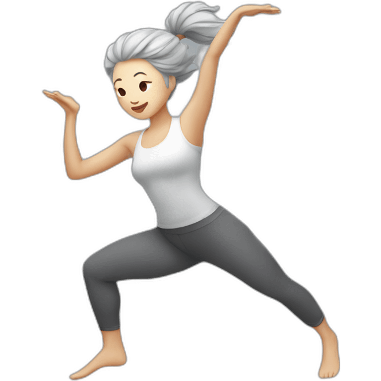 Chinese lady grey hair yoga jump emoji