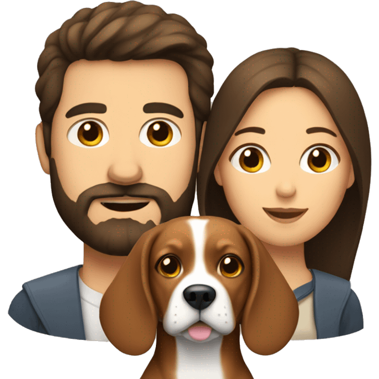 Brunette woman and brunette man with beard with a beagle emoji