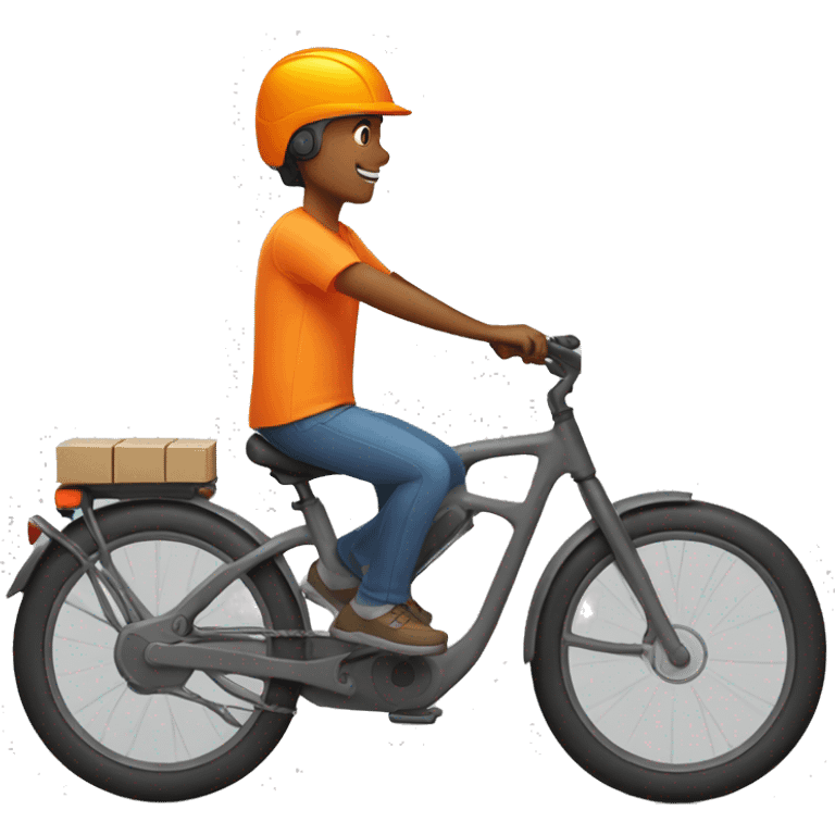 Delivery guy on a bike wearing orange tshirt and orange bag orange helmet emoji