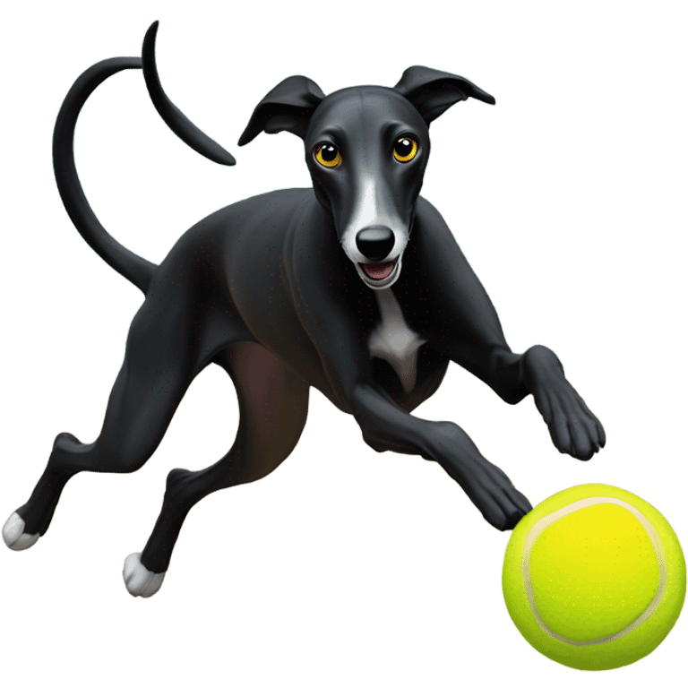 Black greyhound catching tennis ball emoji