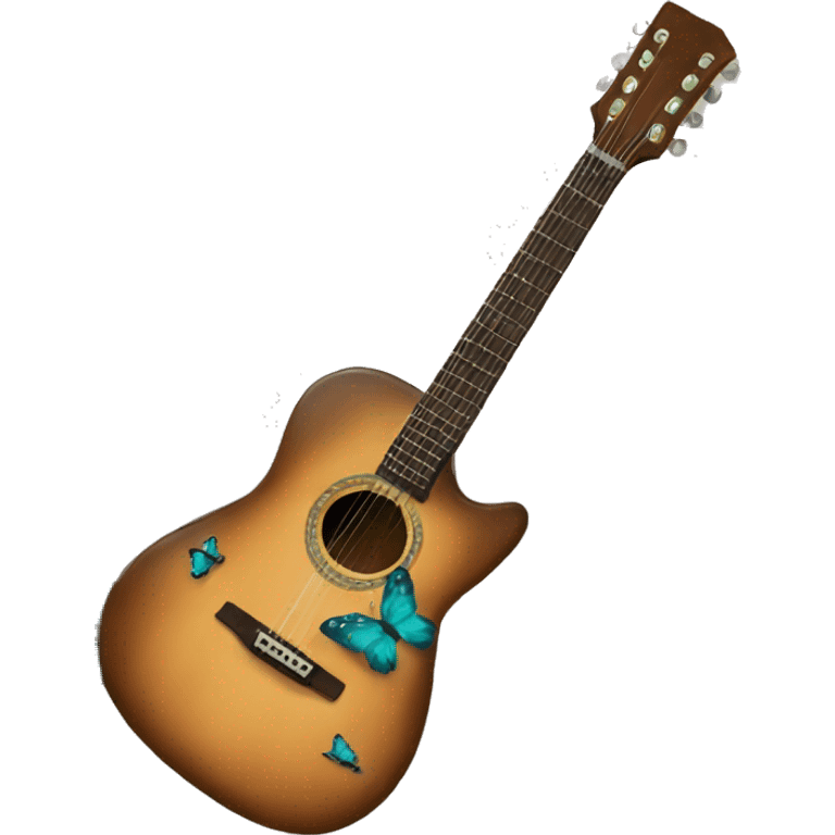 brown guitar with teal butterflies on guitar  emoji