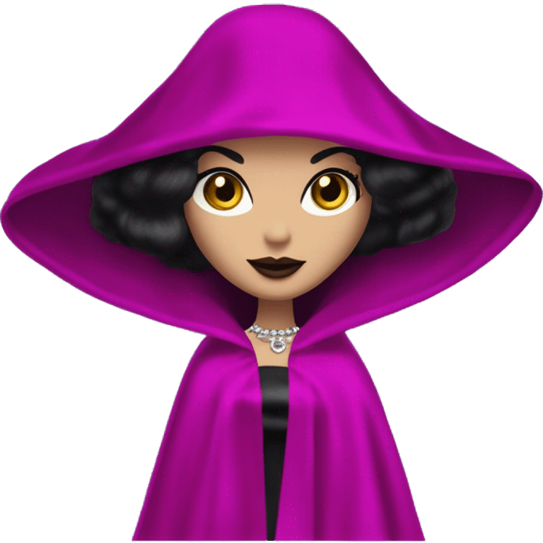 Fucshia ‘n Fur Barbie, Morticia Addams, cape,veil,funeralwear,showing off, show full body,accessories coat gloves  emoji