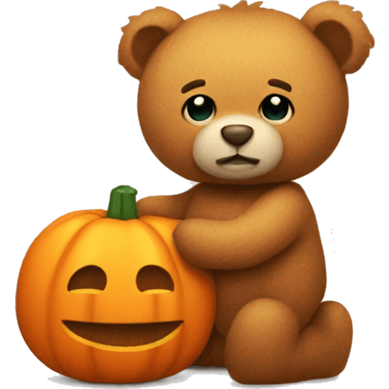 Soft teddy bear holding a pumpkin  emoji