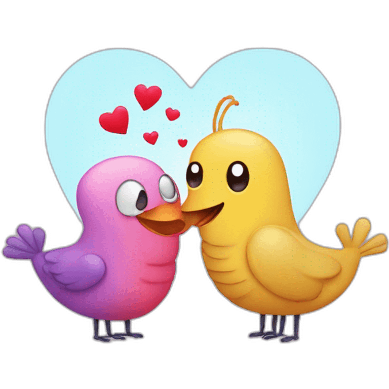 A worm and a Cute Bird who love each other with hearts around emoji