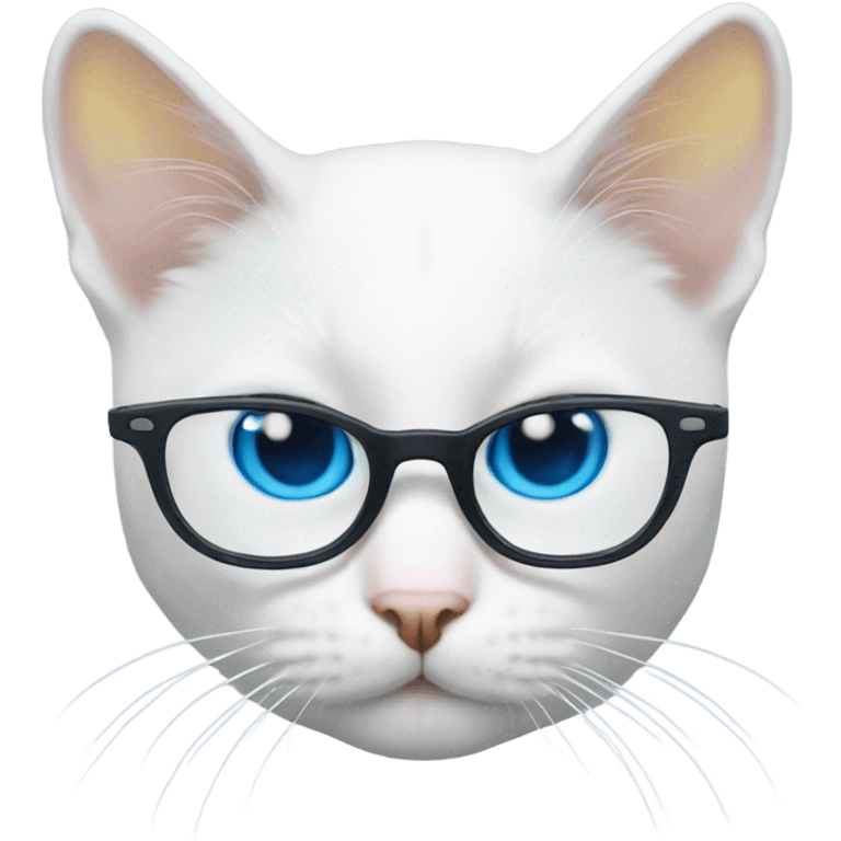 White cat with eye blue and yellow with glasses emoji