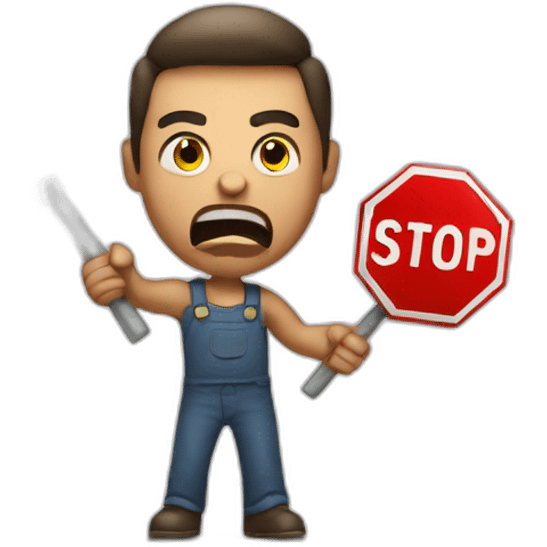 ANGRY MAN HOLDING A STOP SIGN THAT SAYS STOP emoji