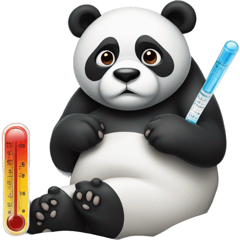 Ill Panda with fever Thermometer in mouth laying in bed emoji