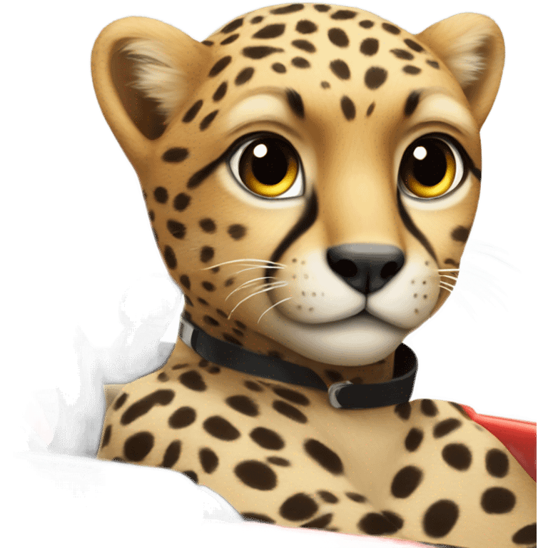 A cheetah in a race car emoji