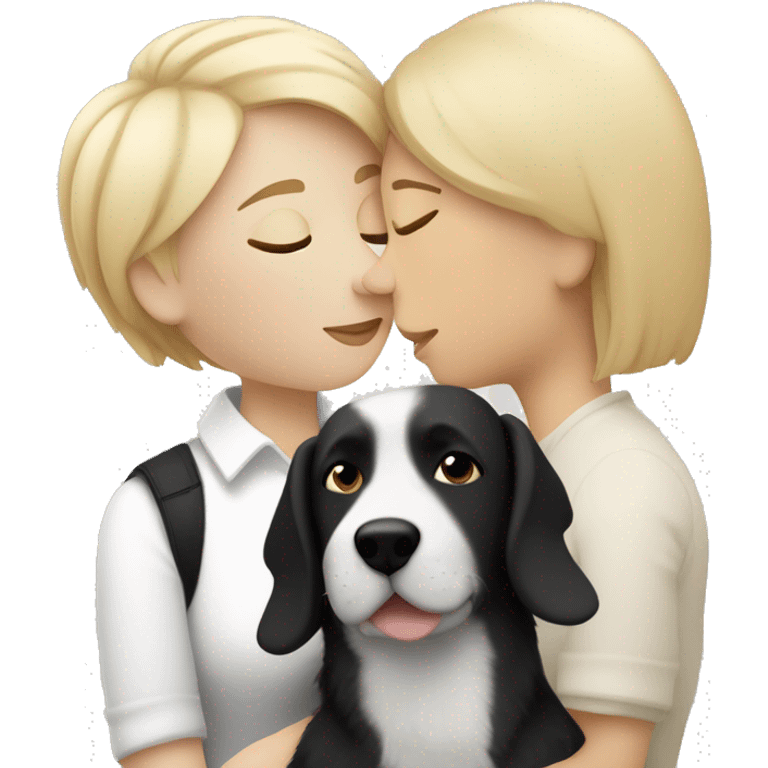 lesbian woman with short blonde hair kissing a black and white épagneul breton dog with short hair emoji