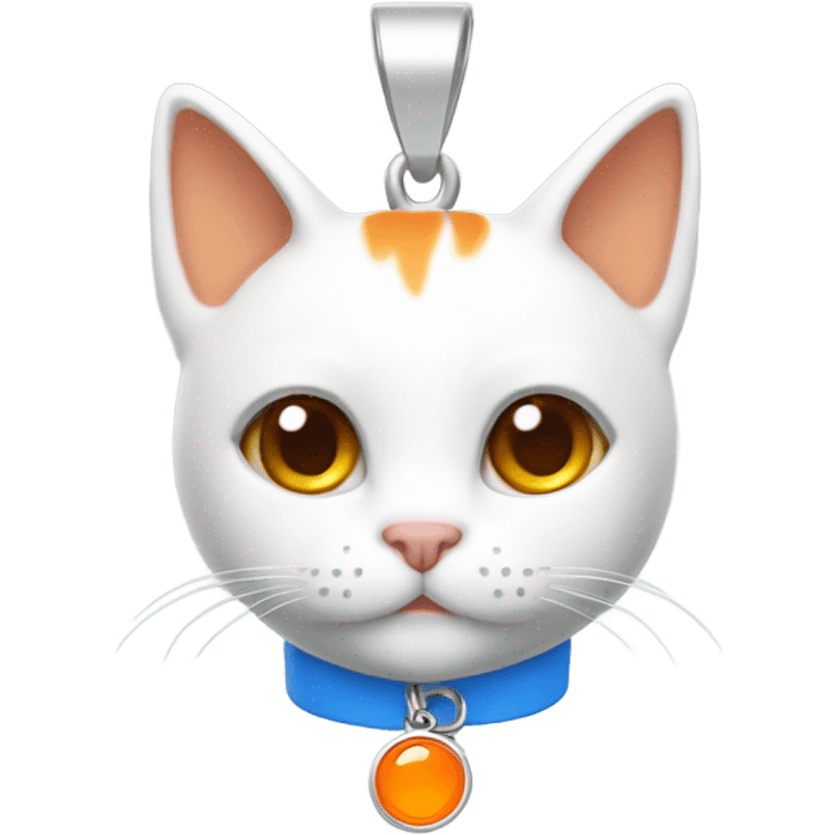 cute white orange cat with blue collar and orange pendant  from half side perspective  emoji