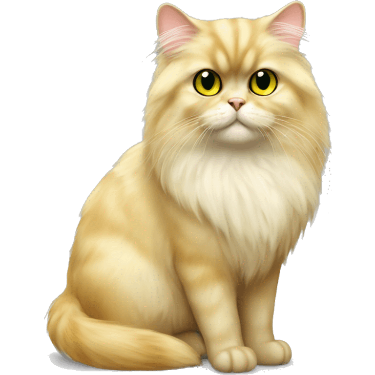 Chinchilla Persian fluffy yellow cat with big green - yellow eyes emoji