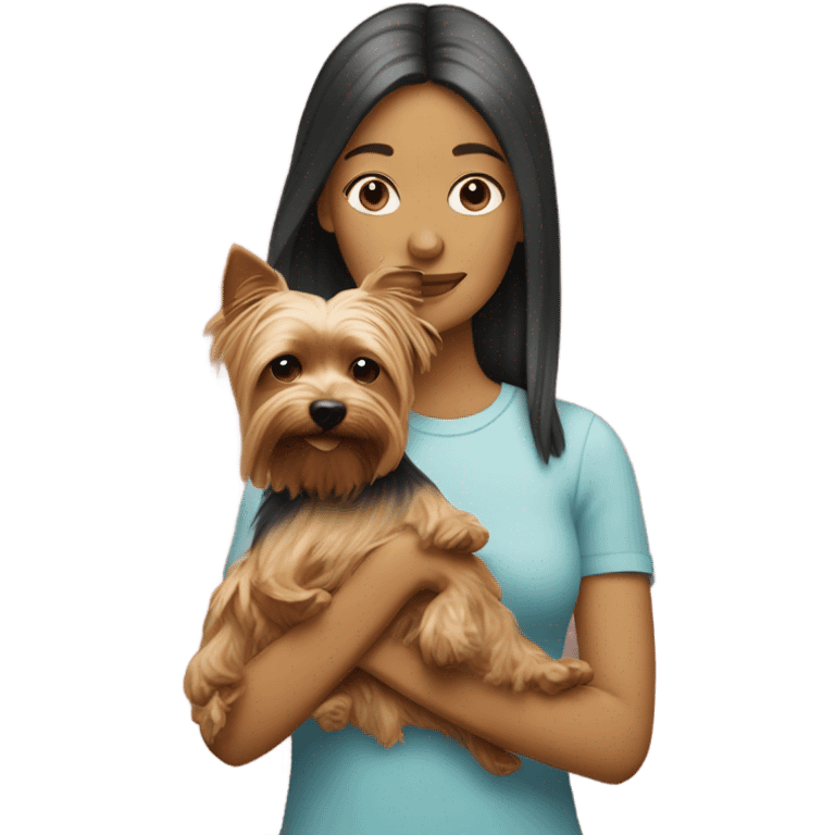 White woman holding Yorkie  emoji