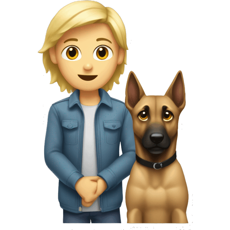 garçon blond qui fait un câlin a un malinois emoji