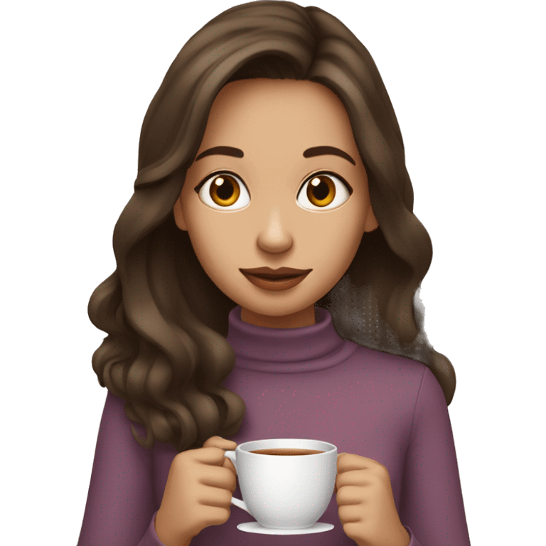 Girl sipping tea brunette hair emoji