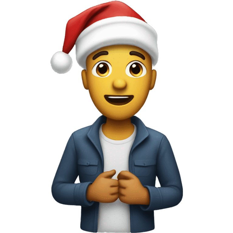 Singing man with Christmas hat emoji