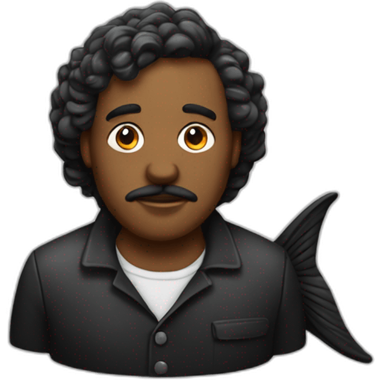 Homme noir déguisé en poisson emoji