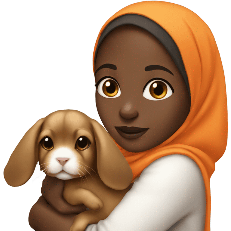 Black Muslim girl holding her cute orange holland lop emoji