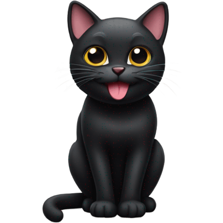 Black cat with tongue sticking out emoji