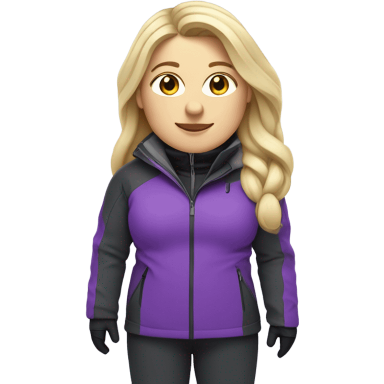 Chubby female long blonde hair skier with purpley-grey jacket and black pants emoji