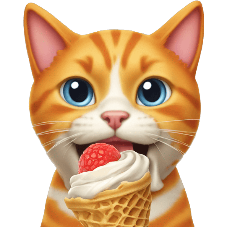 Orange cat licking ice cream on a waffle cone  emoji