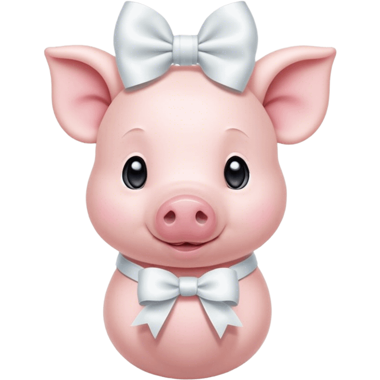 Cute light pink Piglet standing with big white bow around neck emoji