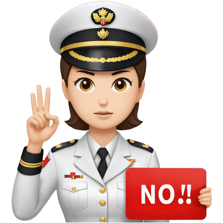 a female general holding a sign that says No emoji