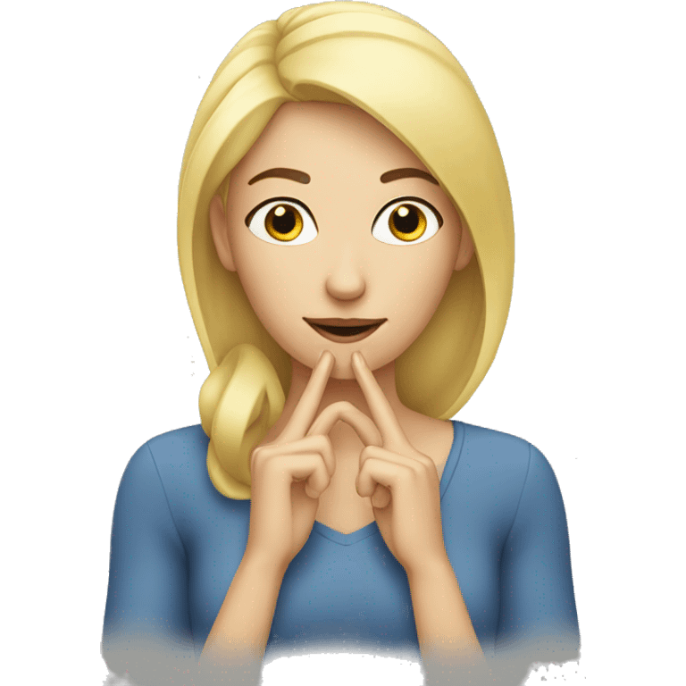 Blond woman with hand touching her nose emoji