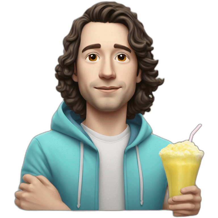 Bighead josh brener from silicon valley in hoodie, holding a pina colada,, hyper realistic emoji