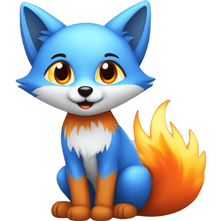 blue fox with a fiery tail, she sits emoji