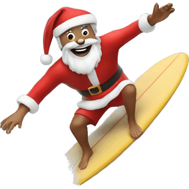 Santa on a surfboard riding a wave emoji