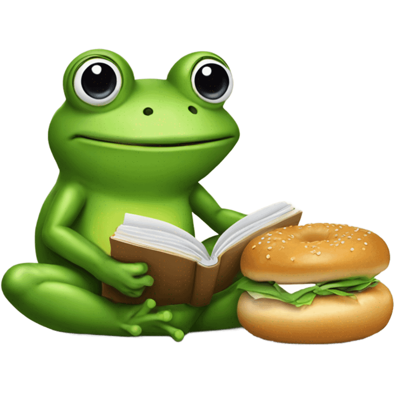 Frog reading book eating a bagel emoji