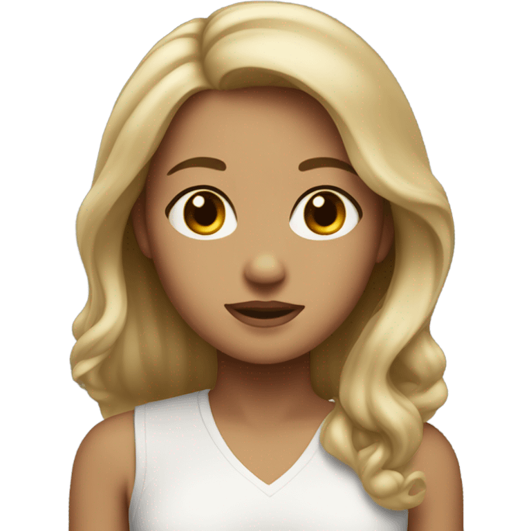 A girl with gray eyes and medium dirty blonde hair  emoji