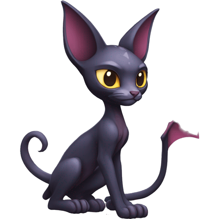 Black edgy Noivern-Litten-Sphynx-Lykoi-Caracal-Fakemon with big bat ears full-body emoji