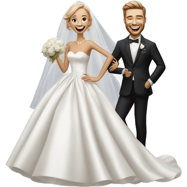 Photo Realistic dior bride laughing with a handsome male model groom
 emoji