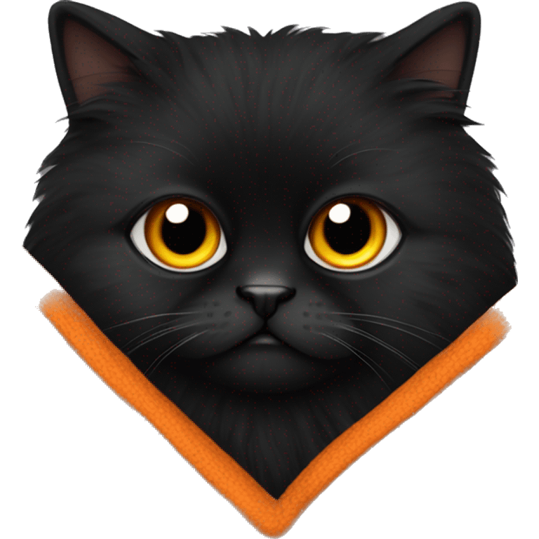 Black Persian with orange eyes in a brown cozy blanket  emoji