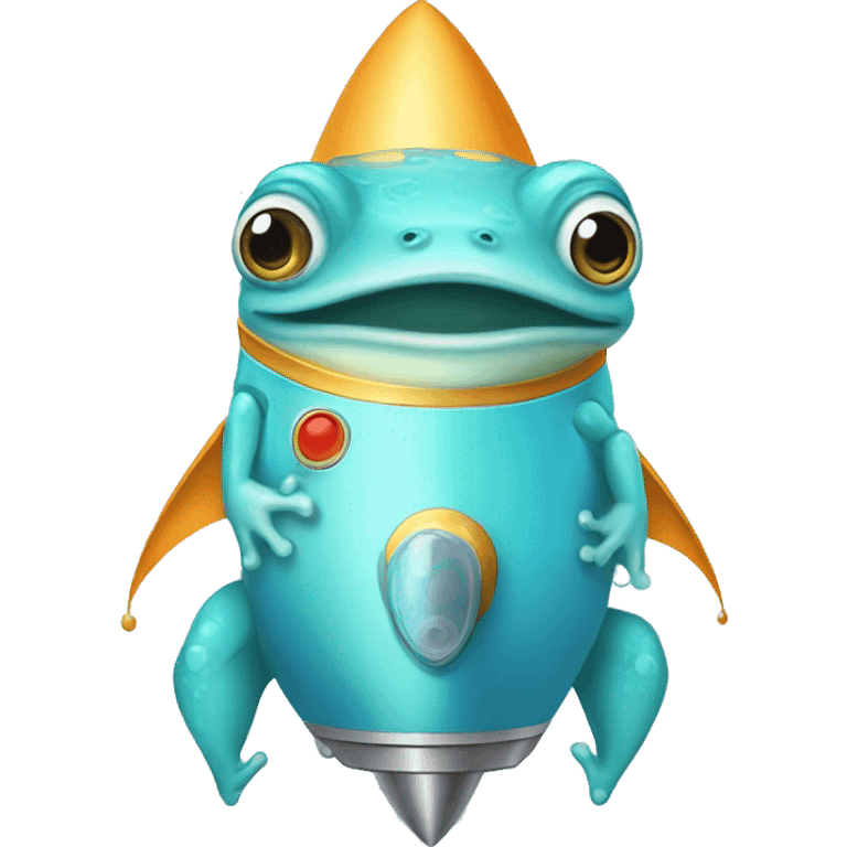 hand drawn cartoon baby blue frog on a rocket  emoji