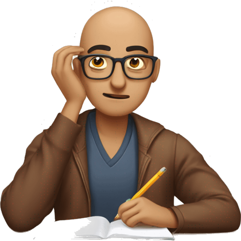 indian person with glasses and a balding buzz cut doing ap chemistry homework and he is struggling because it is very hard emoji