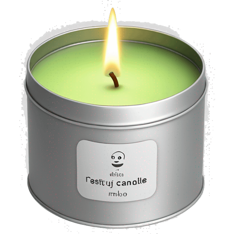 small pretty matcha scented candle in silver tin with label realistic emoji