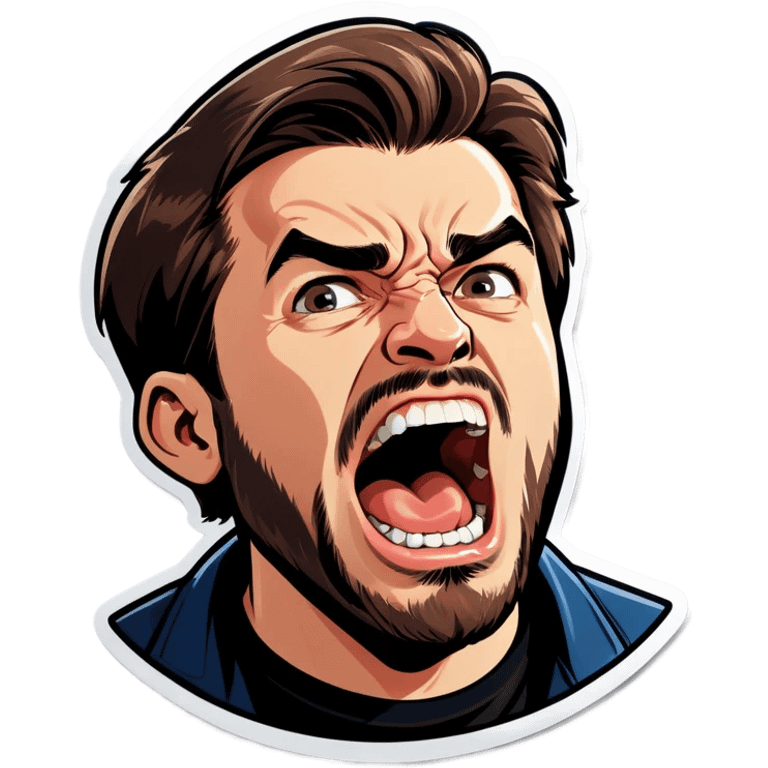 Do a picture of a man with short brown hair and ahort beard yelling emoji