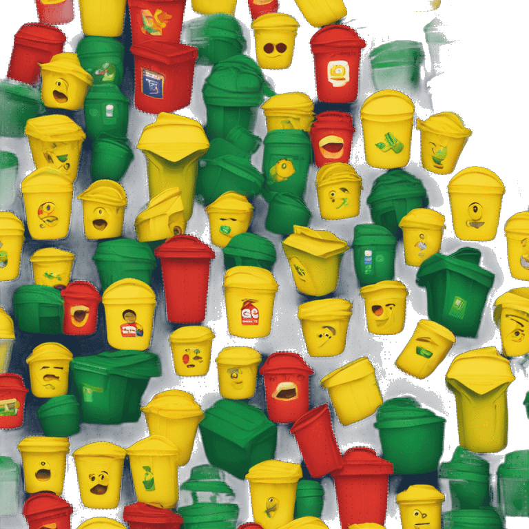 red, green, yellow bin lids not in one bin but seperately with navy green bin is body of all of them emoji