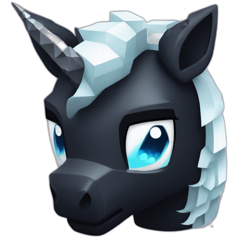 Minecraft Glitter Black Unicorn Head With Diamond Horn emoji