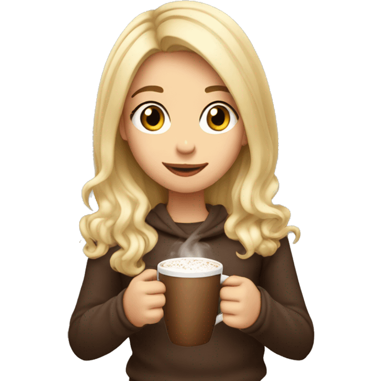 blonde girl long hair holding hot chocolate  emoji