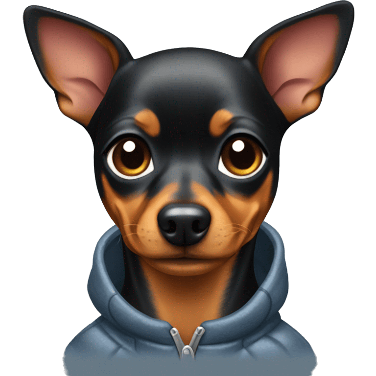 Miniature Pinscher female dog in a winter jacket emoji