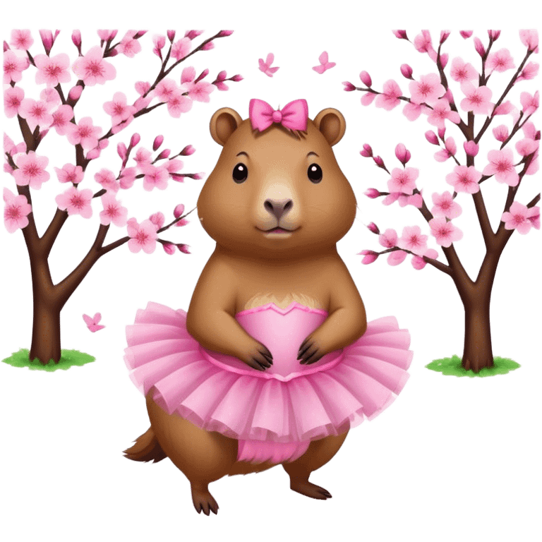 Cherry blossom-capybara wearing a pink tutu emoji