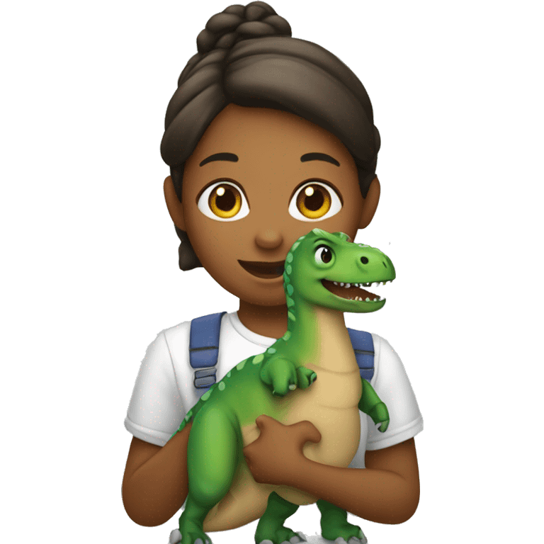 a girl holding a dinosaur emoji