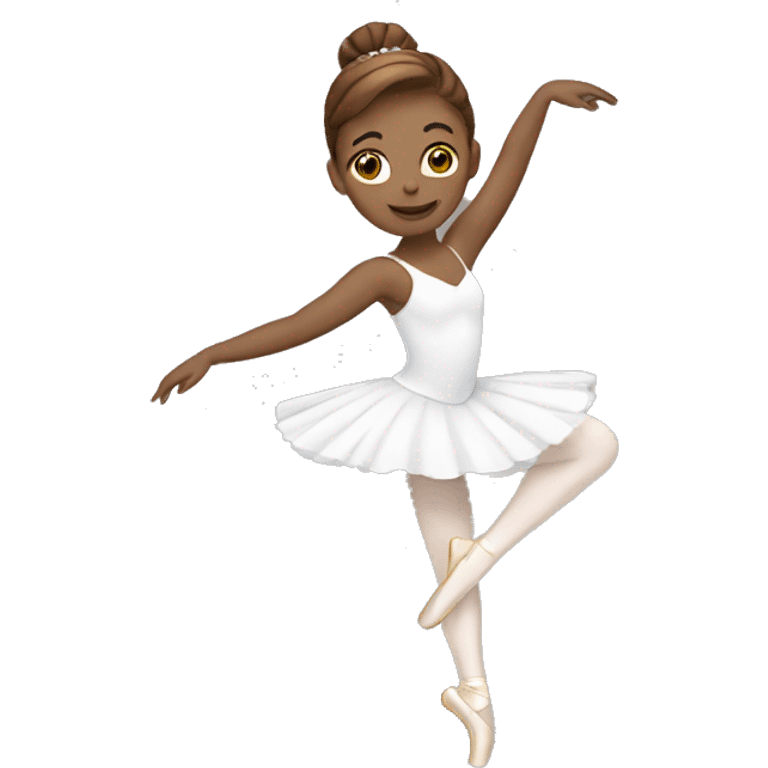 White ballerina with brown hair dancing emoji