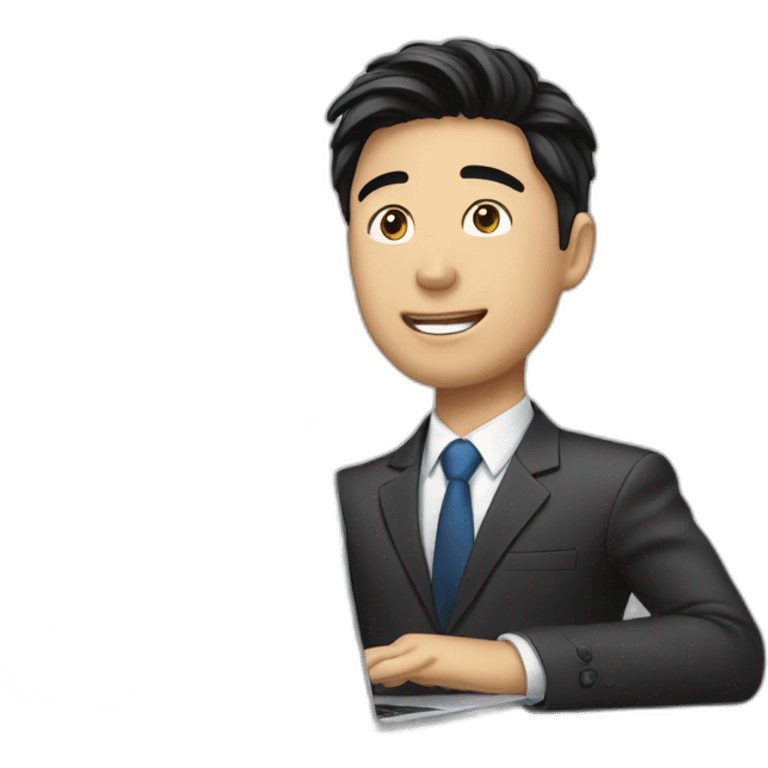 Male investment manager in professional clothes, black hair, asian, with a laptop emoji