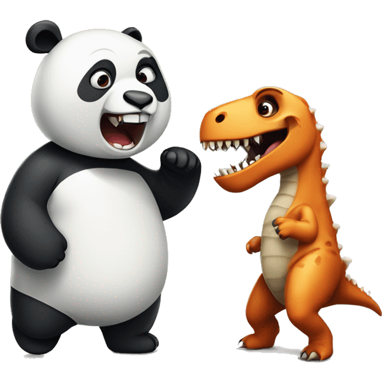 Panda being  losing a sparing match to a dinosaur emoji