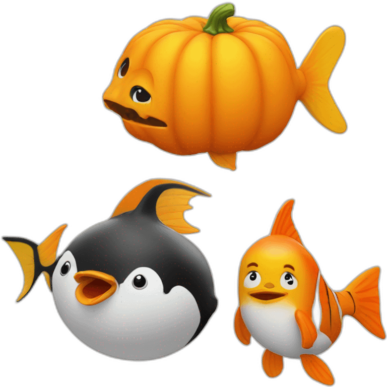 Œuf avec une citrouille avec un pingouin et avec un poisson emoji