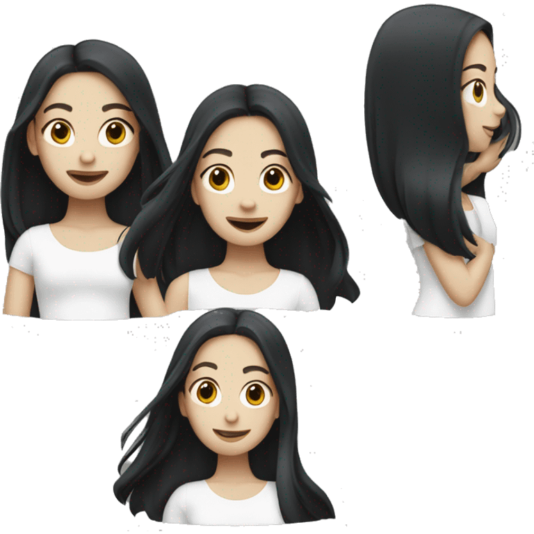 Pale girl with long black hair waving  emoji